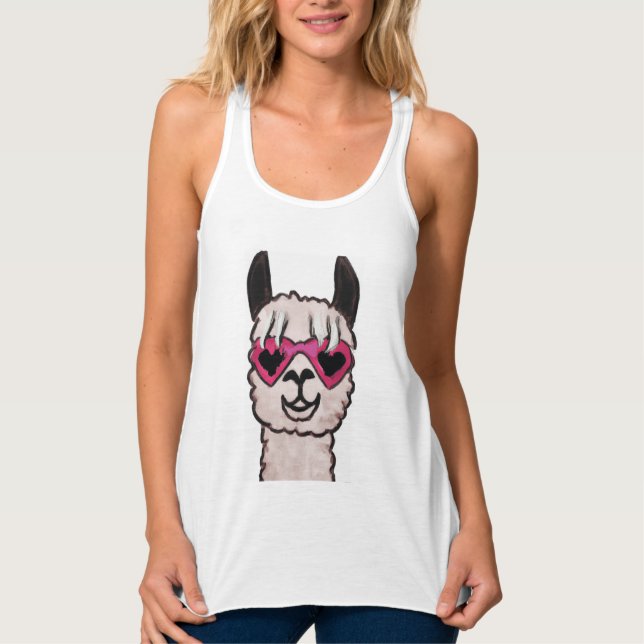 Cooler Llama mit Herzbrille Tank Top (Vorderseite)