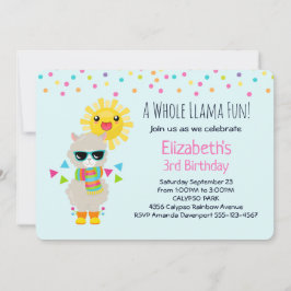 Cooler Llama und lächelnd Kawaii Sun Geburtstag Einladung