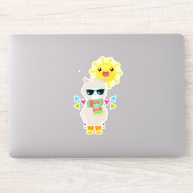 Cooler Llama und lächelnde Kawaii Sun Aufkleber (Computer)