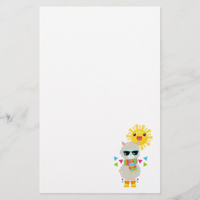 Cooler Llama und lächelnde Kawaii Sun Briefpapier (Vorderseite)