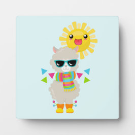 Cooler Llama und lächelnde Kawaii Sun Fotoplatte