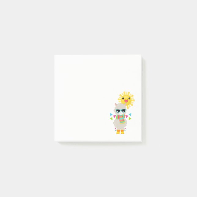 Cooler Llama und lächelnde Kawaii Sun Post-it Klebezettel (Vorderseite)