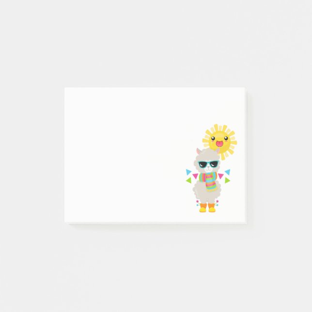 Cooler Llama und lächelnde Kawaii Sun Post-it Klebezettel (Vorderseite)