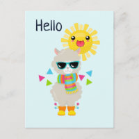 Cooler Llama und lächelnde Kawaii Sun