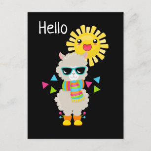 Cooler Llama und lächelnde Kawaii Sun Postkarte