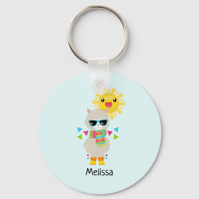 Cooler Llama und lächelnde Kawaii Sun Schlüsselanhänger (Vorderseite)