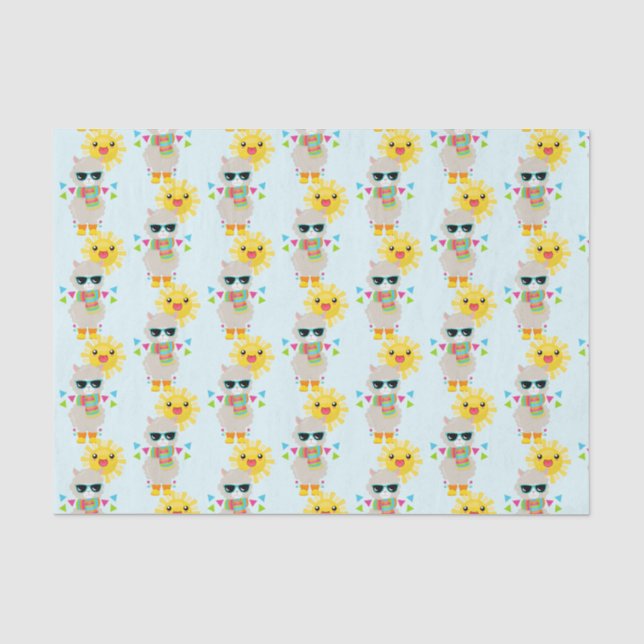 Cooler Llama und lächelnde Kawaii Sun Seidenpapier (Vorderseite)
