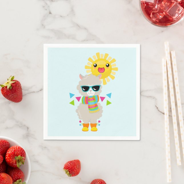 Cooler Llama und lächelnde Kawaii Sun Serviette (Beispiel)