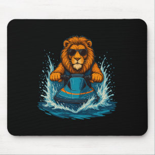 Cooler Löwe mit Sonnenbrille Feline Jetski-Fahrer  Mousepad