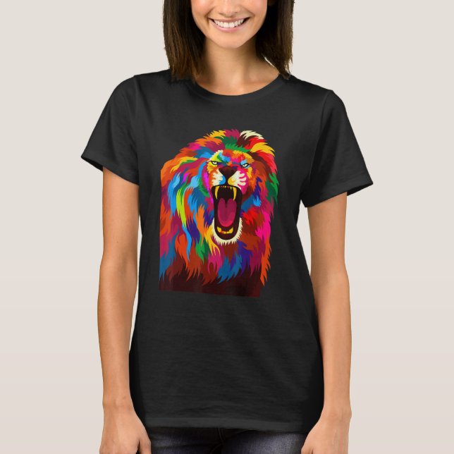 Cooler Löwenkopf mit hellen Farben T-Shirt (Vorderseite)