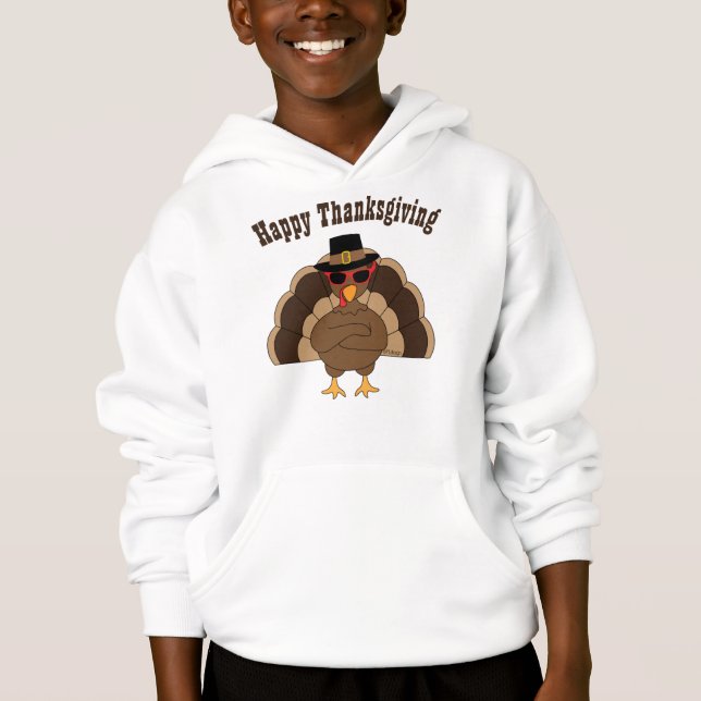 Cooler lustiger Truthahn Happy Thanksgiving benutz Hoodie (Vorderseite)