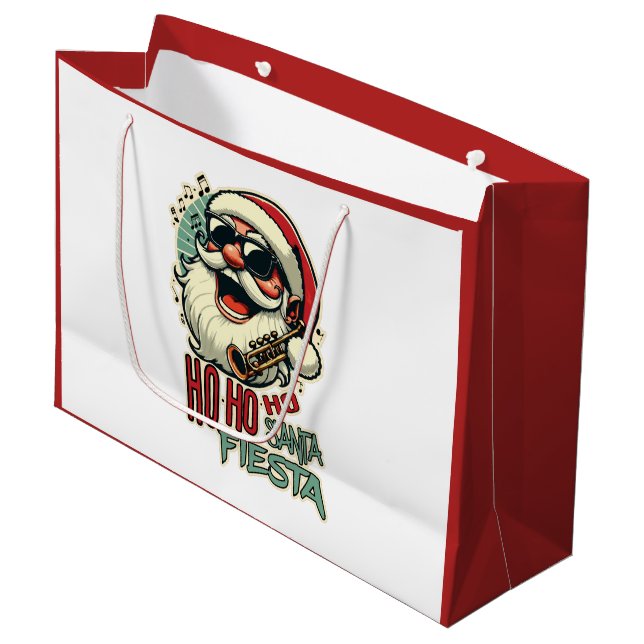 Cooler, lustiger Weihnachtsmann mit Sonnenbrille - Große Geschenktüte (Vorderseite Schrägansicht)