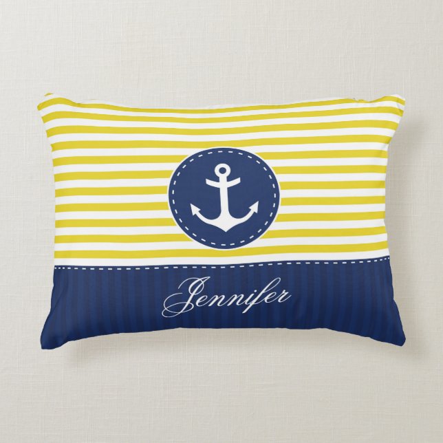 Cooler Marine-Blau-Gelb-Anker-personalisierter Dekokissen (Vorderseite)