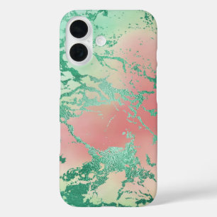 Cooler Marmor Schöne Pastel Coral und Green Ombr iPhone 16 Hülle