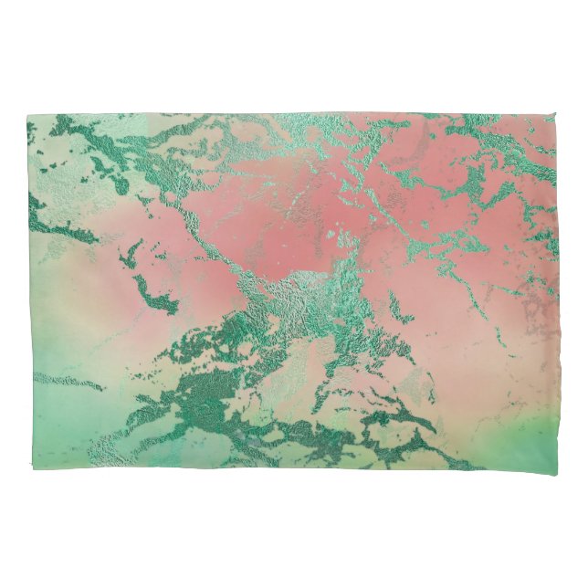 Cooler Marmor | Schöne Pastel Coral und Green Ombr Kissenbezug (Vorderseite)