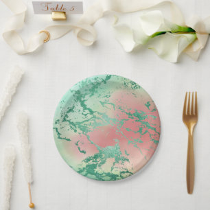Cooler Marmor   Schöne Pastel Coral und Green Ombr Pappteller