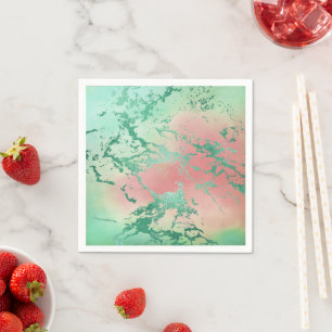 Cooler Marmor Schöne Pastel Coral und Green Ombr Serviette