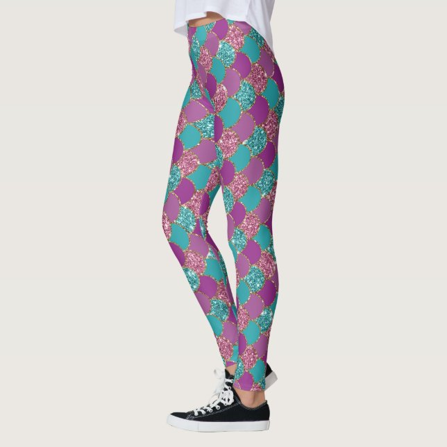 cooler Meerjungfrau Glitzer Einhornmuster fuchsien Leggings (Links)