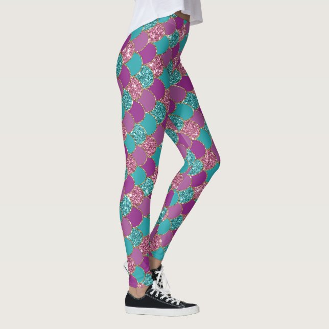 cooler Meerjungfrau Glitzer Einhornmuster türkis r Leggings (Rechts)