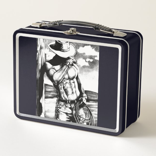 Cooler Mit Monogramm Maskuliner Western Cowboy Bla Metall Brotdose (Vorderseite)