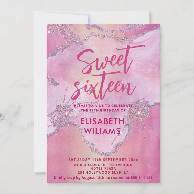 Cooler moderner Glitzer Aquarell lila 16 Einladung (Vorderseite)