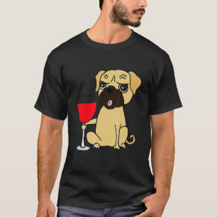 Cooler Mops-Hund, der Rotwein trinkt Hunde T-Shirt