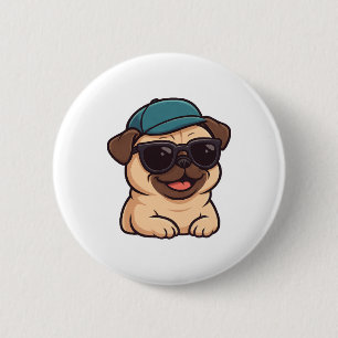 Cooler Mops mit Sonnenbrille Sommerfreude Cartoon Button