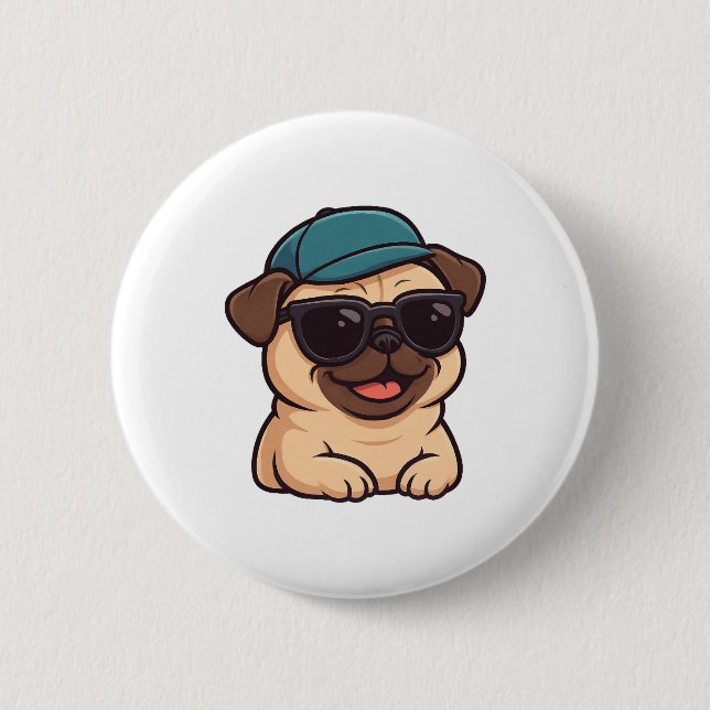 Cooler Mops mit Sonnenbrille Sommerfreude Cartoon Button (Vorderseite)