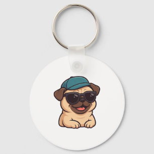Cooler Mops mit Sonnenbrille Sommerfreude Cartoon Schlüsselanhänger