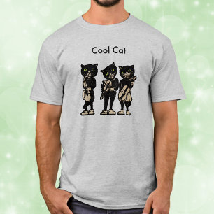 Cooler Musiker schwarze Vintage-Katzen T-Shirt
