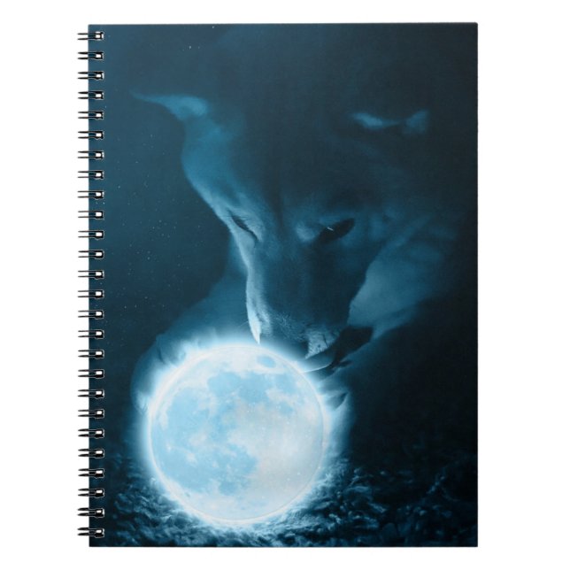 Cooler mystischer Fantasiewolf, der den Mond hält Notizblock (Vorderseite)