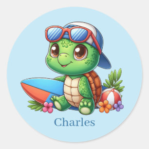 Cooler Name beim Surfen von Meeresschildkröten Runder Aufkleber
