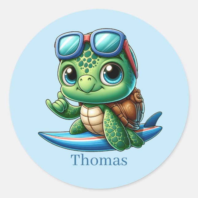 Cooler Name beim Surfen von Meeresschildkröten Runder Aufkleber (Vorderseite)