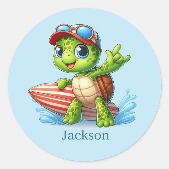 Cooler Name beim Surfen von Meeresschildkröten Runder Aufkleber (Vorderseite)