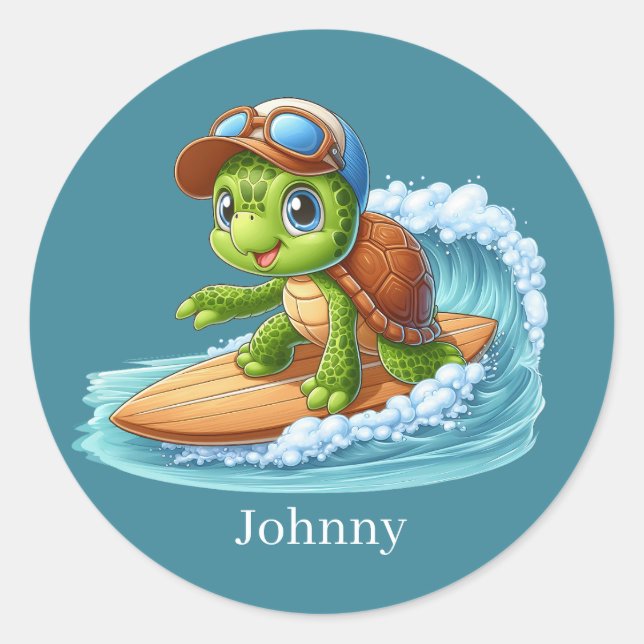 Cooler Name beim Surfen von Meeresschildkröten Runder Aufkleber (Vorderseite)