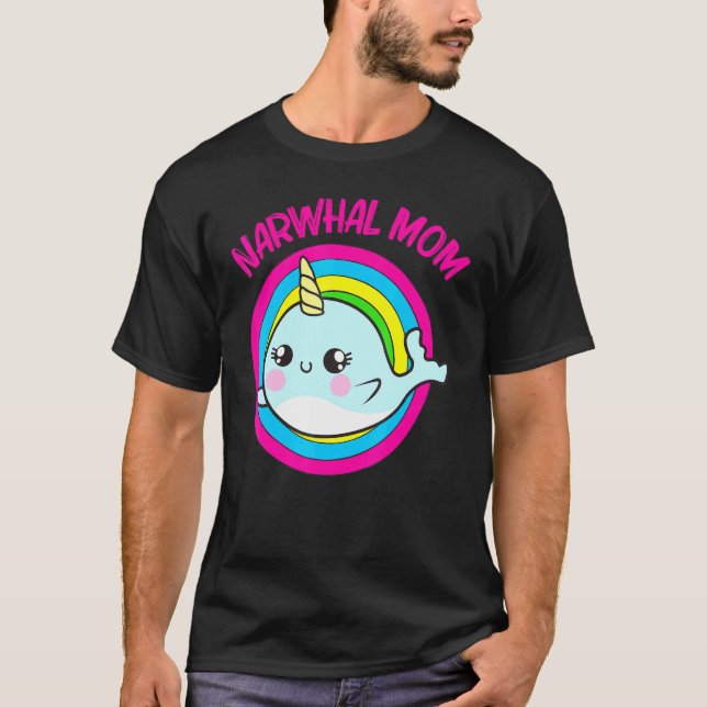 Cooler Narwhal für die Mama Mutter Regenbogen Osts T-Shirt (Vorderseite)