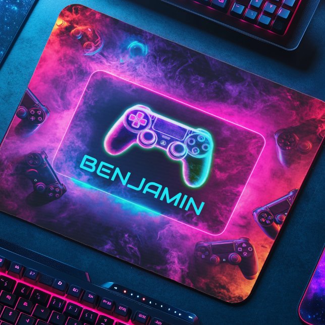 Cooler Neon Gamer Controller Personalisiert Mousepad (Von Creator hochgeladen)