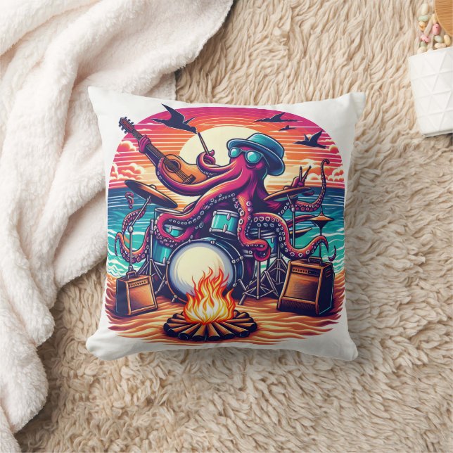 Cooler Oktopus beim Sonnenuntergang Kissen (Decke)