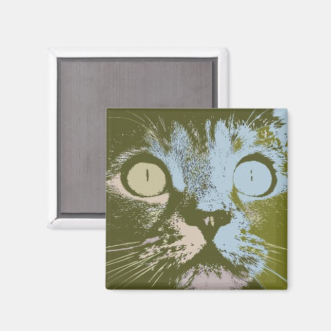 Cooler Olivenhain Pastell Kat Minimalistischer Pop Magnet (Vorderseite/Rückseite)