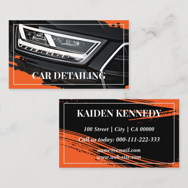 Cooler Orange Car Service Detaillierte Fotovorlage Visitenkarte (Vorne/Hinten)