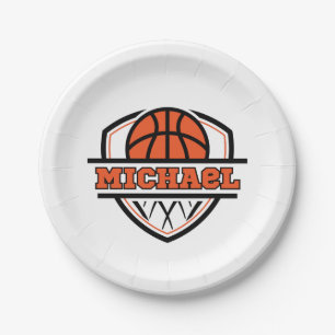 Cooler Orangenschwarzer Basketball Pappteller