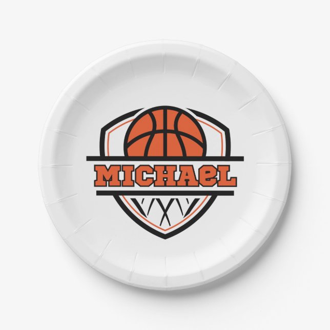 Cooler Orangenschwarzer Basketball Pappteller (Vorderseite)