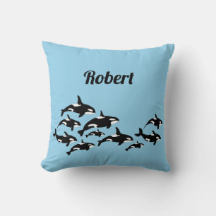 Cooler Orca Whales Personalisiert Blue Kissen