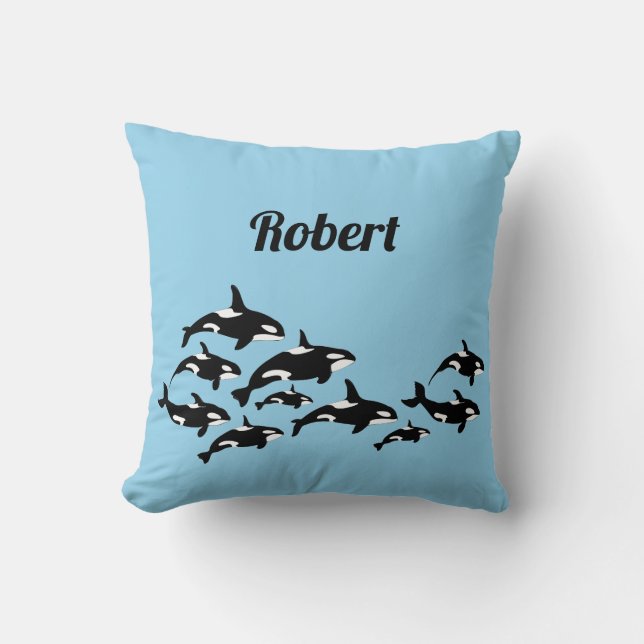 Cooler Orca Whales Personalisiert Blue Kissen (Vorderseite)
