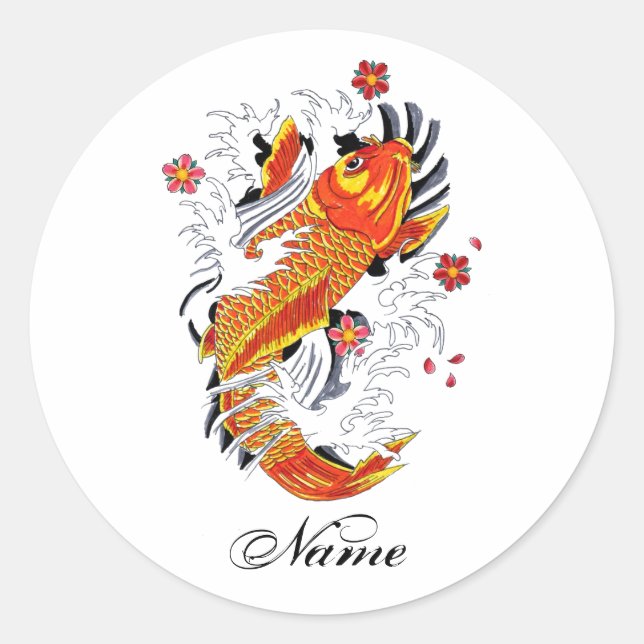 Cooler Orientaler Japanischer Gold Lucky Koi Carp Runder Aufkleber (Vorderseite)