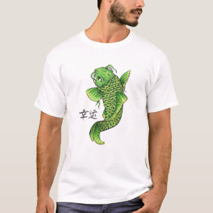 Cooler orientalischer glücklicher grüner Koi T-Shirt