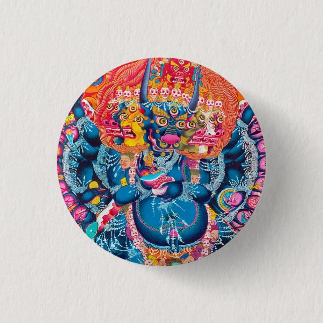 Cooler orientalischer Tangka Yamantaka Todesgott T Button (Vorderseite)