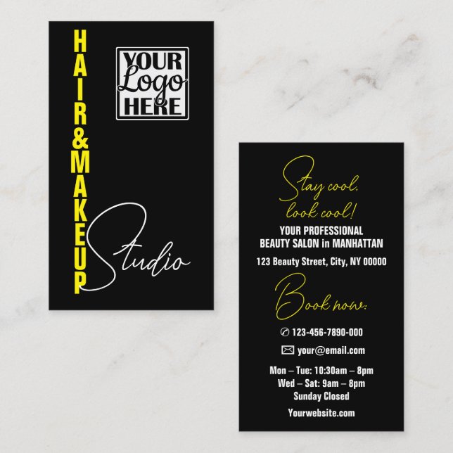 Cooler Östhetiker Modernes Logo Vorlage Gelb Visitenkarte (Vorne/Hinten)