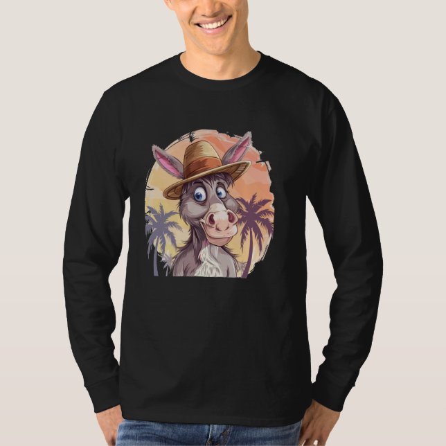 Cooler Palmbaum-Donkey mit Beachhut-Kostüm T-Shirt (Vorderseite)