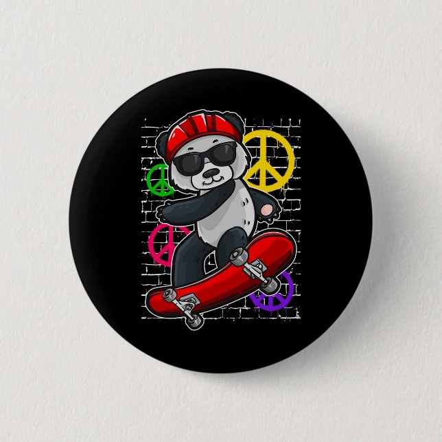 Cooler Panda Bär fährt Skateboard  Button (Vorderseite)